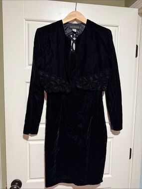 Scott McClintock Black Velvet Sheath Dress with Embroidered Bolero